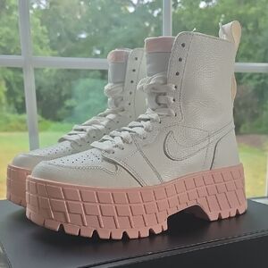Women's White and Pink Platform Boots